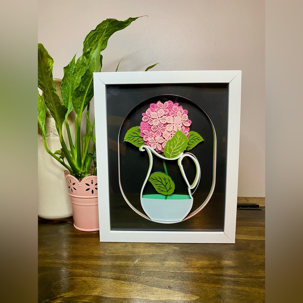 3D Hydrangea Vase Pink Shadowbox